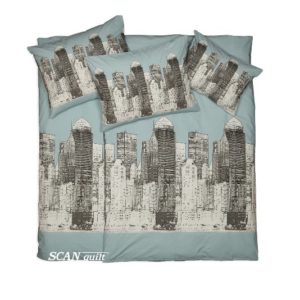 SCANquilt - povlečení FINO DESIGN new york tyrkysovošedá 140 x 200/70 x 90 cm - Povlečení SCANquilt