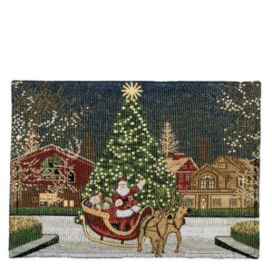 SCANquilt - prostírání MOTIV LUREX santa strom modrozelená 32 x 135 cm - Atraktivní plédy a přehozy