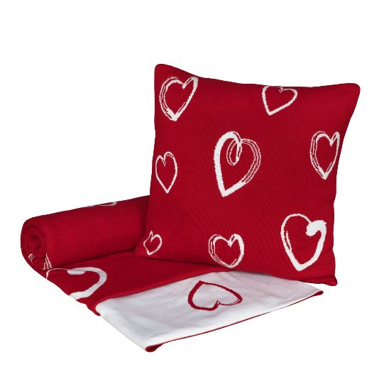 SCANquilt - pletený pléd DESIGN srdce červenosmetanová 130 x 190 cm - Atraktivní plédy a přehozy