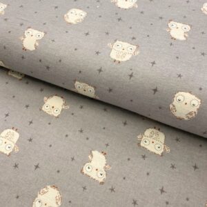 Bavlněná látka FLANEL Baby owl light grey Designové bavlněné látky - pro šití