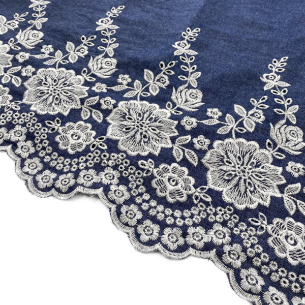 Bavlněná látka JEANS Flower border dark blue Designové bavlněné látky - pro šití