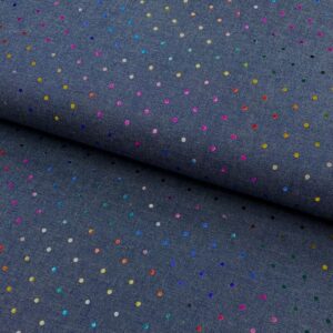 Bavlněná látka JEANS FOIL Dots multicoluor Designové bavlněné látky - pro šití