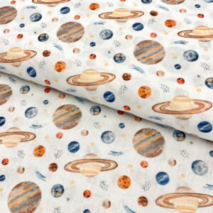 Bavlněná látka Planets white digital print Designové bavlněné látky - pro šití