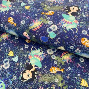 Bavlněná látka Snoozy fabrics Mermaids navy digital print Bavlněné látky - pro šití