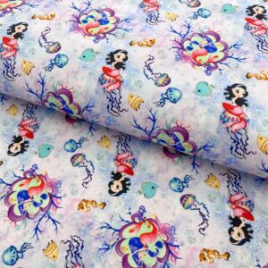 Bavlněná látka Snoozy fabrics Mermaids violet digital print Bavlněné látky - pro šití