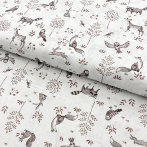 Bavlněná látka Winter animals white digital print Designové bavlněné látky - pro šití