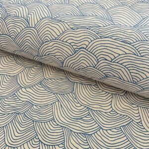 Dekorační látka Linenlook Hand drawn wave petrol Designové dekorační látky - pro šití