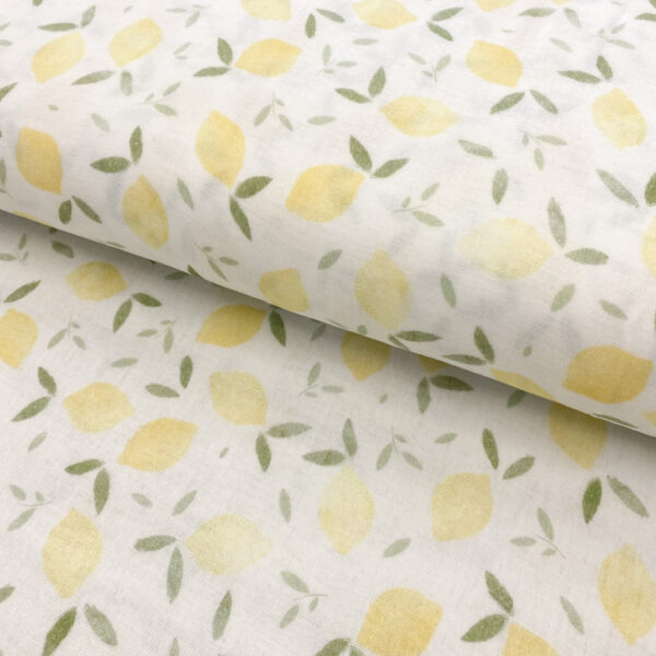 Dvojitá gázovina/mušelín Lemons white digital print Designová dvojitá gázovina - pro šití