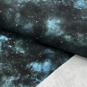 Teplákovina Infinity black sky blue digital print Nepočesaná teplákovina - pro šití