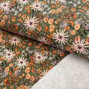 Teplákovina počesaná Flowers forest green digital print Počesaná teplákovina - pro šití