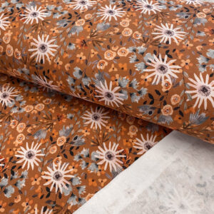 Teplákovina počesaná Flowers terra cotta digital print Počesaná teplákovina - pro šití