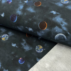 Teplákovina počesaná Space dark jeans digital print Počesaná teplákovina - pro šití