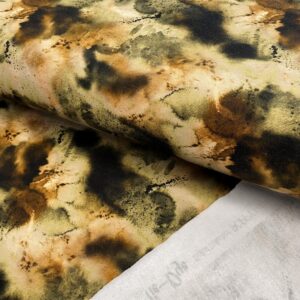Teplákovina počesaná Tie dye moss green rust digital print Počesaná teplákovina - pro šití