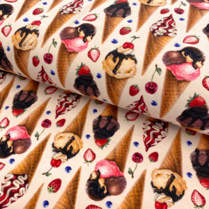 Úplet Cherry ice cream butter digital print Designový úplet - pro šití
