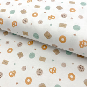 Úplet Cookies white digital print Designový úplet - pro šití