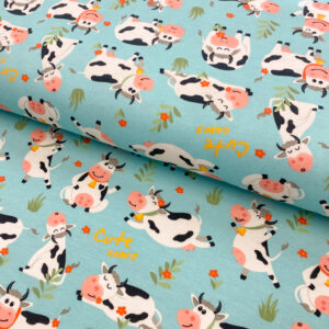 Úplet Cute cows digital print Designový úplet - pro šití