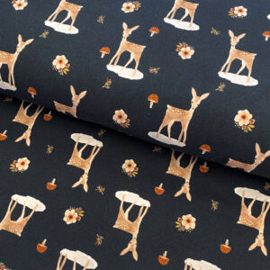 Úplet GOTS Little deer navy digital print Designový úplet - pro šití