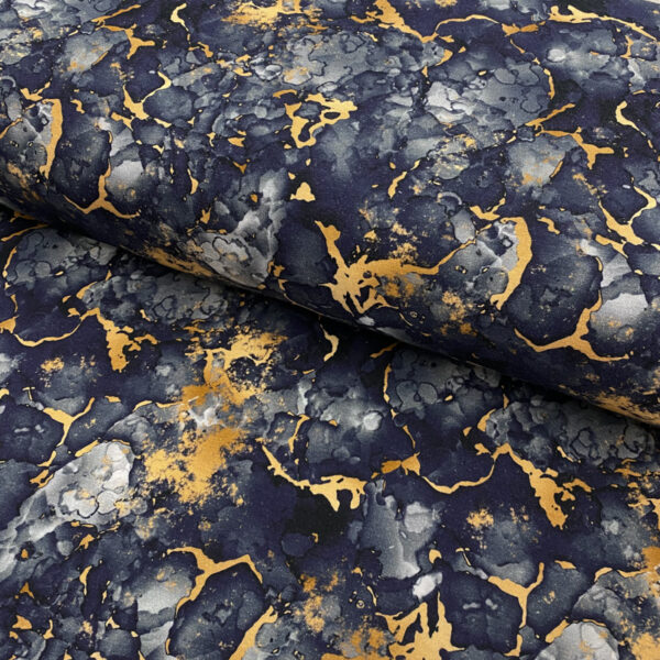 Úplet Marble gold navy grey digital print Designový úplet - pro šití