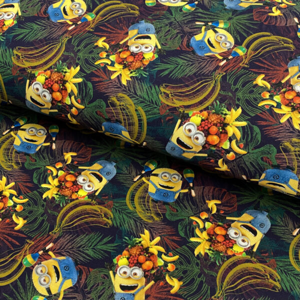 Úplet MINIONS Banana brown digital print Designový úplet - pro šití