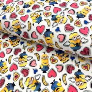 Úplet MINIONS In love white digital print Designový úplet - pro šití