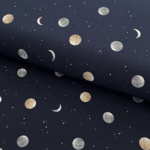 Úplet Moon and planets navy digital print Designový úplet - pro šití