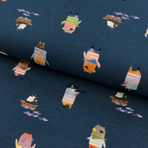 Úplet Pirates animals jeans digital print Designový úplet - pro šití