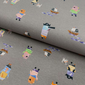 Úplet Pirates animals rock grey digital print Designový úplet - pro šití