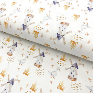 Úplet Snoozy fabrics Farm style Windmill digital print Designový úplet - pro šití