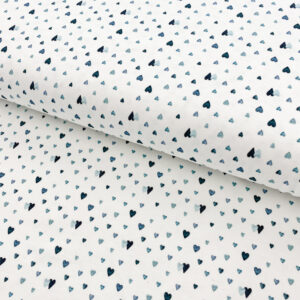 Úplet Snoozy fabrics Hearts old blue digital print Designový úplet - pro šití