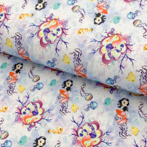 Úplet Snoozy fabrics Mermaids violet digital print Designový úplet - pro šití