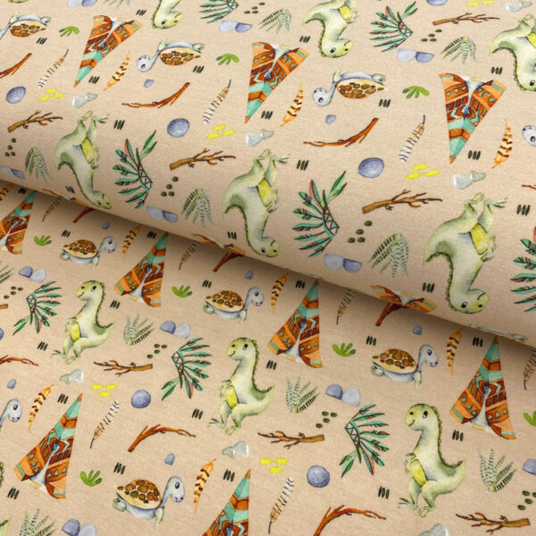 Úplet Snoozy fabrics Rex beige digital print Designový úplet - pro šití