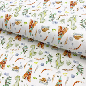 Úplet Snoozy fabrics Rex white digital print Designový úplet - pro šití