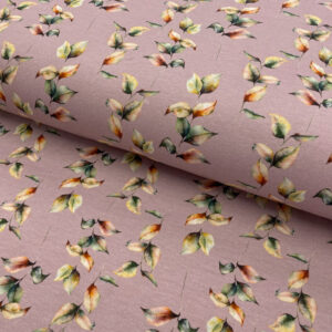 Úplet Snoozy Leaves lilac digital print Designový úplet - pro šití