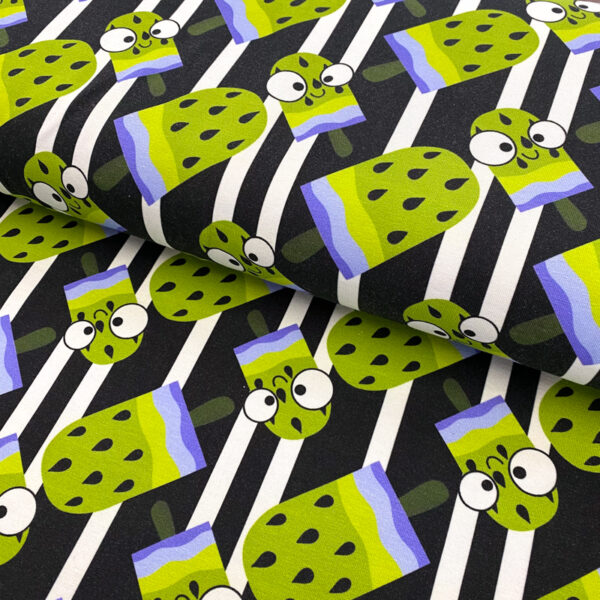 Úplet Stripes ice cream green digital print Designový úplet - pro šití