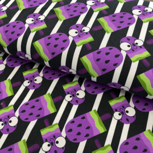Úplet Stripes ice cream purple digital print Designový úplet - pro šití