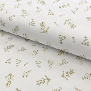 Úplet Sweet forest LEAVES white digital print Designový úplet - pro šití