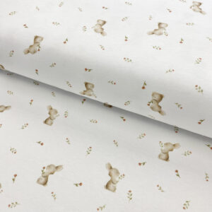 Úplet Sweet forest RABBIT white digital print Designový úplet - pro šití