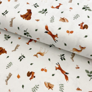Úplet Woodland animals off white digital print Designový úplet - pro šití